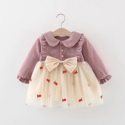 Jaundzimušo meiteņu kleita Jauki bantītes kleitas ar garām piedurknēm meitenēm Mazuļu apģērbi Dzimšanas dienas ballīte Princešu kleita Toddler Apģērbi