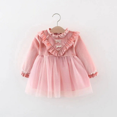 Jaundzimušo meiteņu kleita Jauki bantītes kleitas ar garām piedurknēm meitenēm Mazuļu apģērbi Dzimšanas dienas ballīte Princešu kleita Toddler Apģērbi