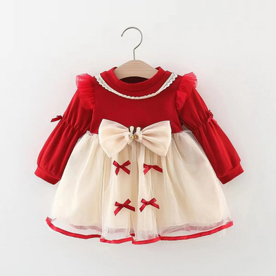 Jaundzimušo meiteņu kleita Jauki bantītes kleitas ar garām piedurknēm meitenēm Mazuļu apģērbi Dzimšanas dienas ballīte Princešu kleita Toddler Apģērbi