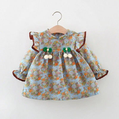 Jaundzimušo meiteņu kleita Jauki bantītes kleitas ar garām piedurknēm meitenēm Mazuļu apģērbi Dzimšanas dienas ballīte Princešu kleita Toddler Apģērbi