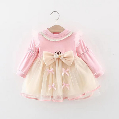 Jaundzimušo meiteņu kleita Jauki bantītes kleitas ar garām piedurknēm meitenēm Mazuļu apģērbi Dzimšanas dienas ballīte Princešu kleita Toddler Apģērbi