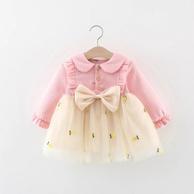 Jaundzimušo meiteņu kleita Jauki bantītes kleitas ar garām piedurknēm meitenēm Mazuļu apģērbi Dzimšanas dienas ballīte Princešu kleita Toddler Apģērbi