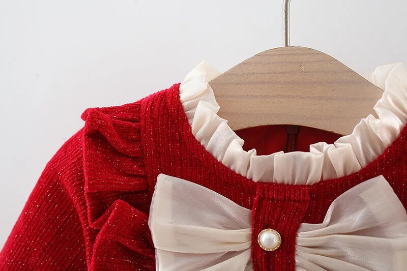 Jaundzimušo meiteņu kleita Jauki bantītes kleitas ar garām piedurknēm meitenēm Mazuļu apģērbi Dzimšanas dienas ballīte Princešu kleita Toddler Apģērbi