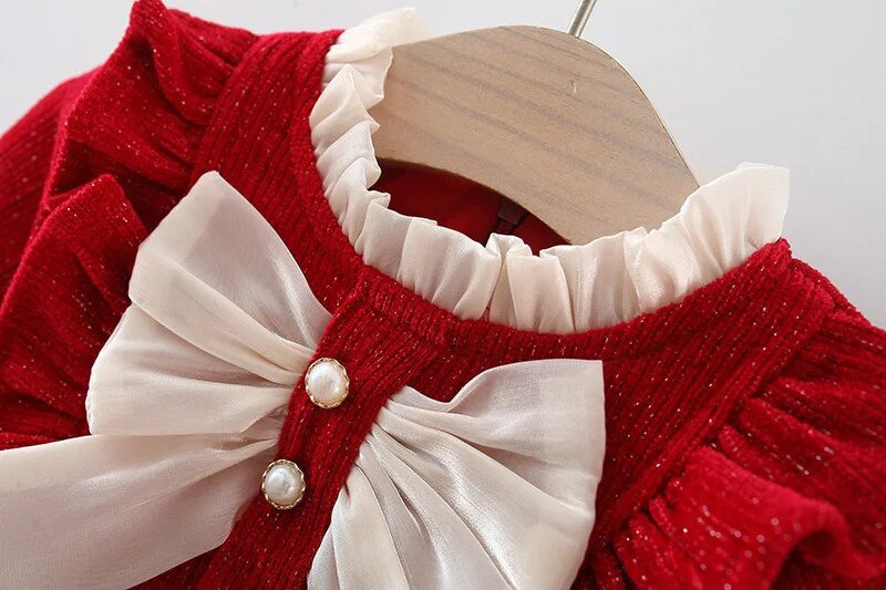 Jaundzimušo meiteņu kleita Jauki bantītes kleitas ar garām piedurknēm meitenēm Mazuļu apģērbi Dzimšanas dienas ballīte Princešu kleita Toddler Apģērbi