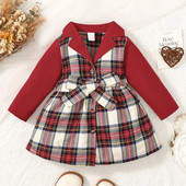 Ziemassvētku kleita Mazuļa meitenei, sarkana rūtaina kleita, nolaižama apkakle ar garām piedurknēm Festivāla burvīgs apģērbs 0–3 gadiem