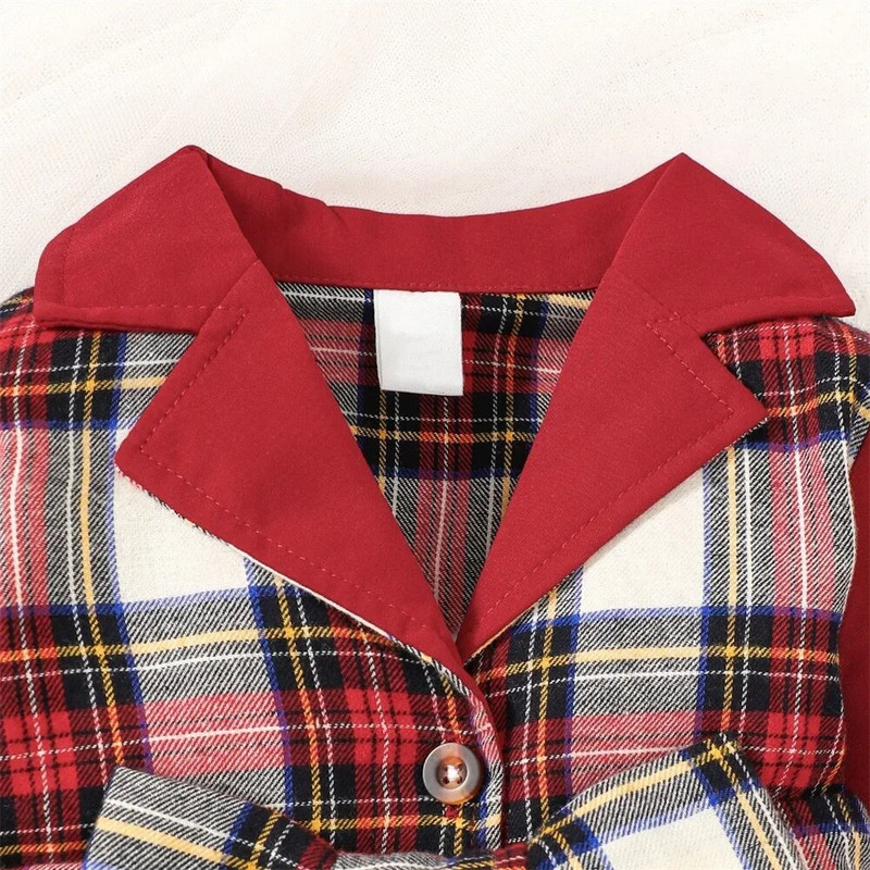 Ziemassvētku kleita Mazuļa meitenei, sarkana rūtaina kleita, nolaižama apkakle ar garām piedurknēm Festivāla burvīgs apģērbs 0–3 gadiem