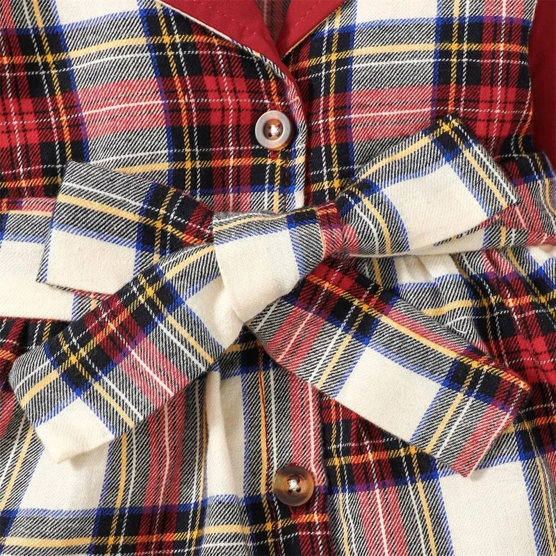 Ziemassvētku kleita Mazuļa meitenei, sarkana rūtaina kleita, nolaižama apkakle ar garām piedurknēm Festivāla burvīgs apģērbs 0–3 gadiem