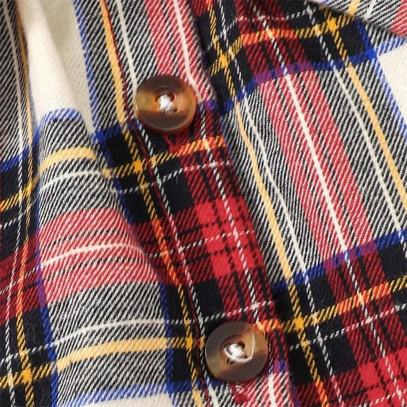 Ziemassvētku kleita Mazuļa meitenei, sarkana rūtaina kleita, nolaižama apkakle ar garām piedurknēm Festivāla burvīgs apģērbs 0–3 gadiem