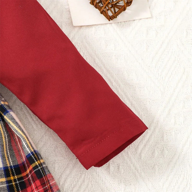 Ziemassvētku kleita Mazuļa meitenei, sarkana rūtaina kleita, nolaižama apkakle ar garām piedurknēm Festivāla burvīgs apģērbs 0–3 gadiem