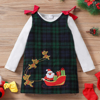 Νέο μονόχρωμο μπλουζάκι κοριτσιού 2023+Χριστουγεννιάτικη καρό φούστα για κορίτσια σετ δύο τεμαχίων φθινόπωρο και χειμώνα casual παιδικά ρούχα