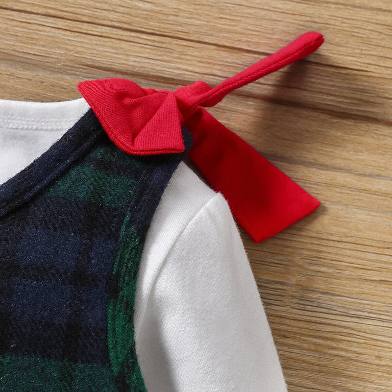 2023. gada jauns meiteņu vienkrāsains T-krekls+Ziemassvētku izšūti rūtaini svārki meitenēm divdaļīgs komplekts rudens un ziemas ikdienas bērnu apģērbam