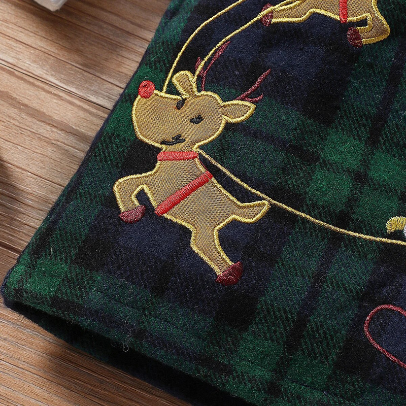 2023. gada jauns meiteņu vienkrāsains T-krekls+Ziemassvētku izšūti rūtaini svārki meitenēm divdaļīgs komplekts rudens un ziemas ikdienas bērnu apģērbam