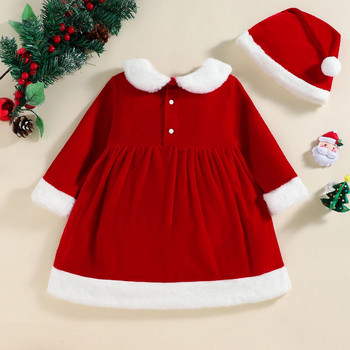 Ma&Baby 9m-4Y Коледна червена рокля за момиченце за малко дете, бебе, момиченце, снежинка, кадифени рокли с дълги ръкави и шапка D01