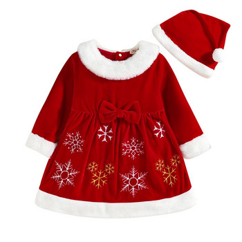 Ma&Baby 9m-4Y Χριστουγεννιάτικο μωρό κοριτσάκι κόκκινο φόρεμα νήπιο Βρέφος Παιδικό κορίτσι νιφάδα χιονιού βελούδινο μακρυμάνικο φορέματα σε γραμμή Α + καπέλο Χριστούγεννα D01
