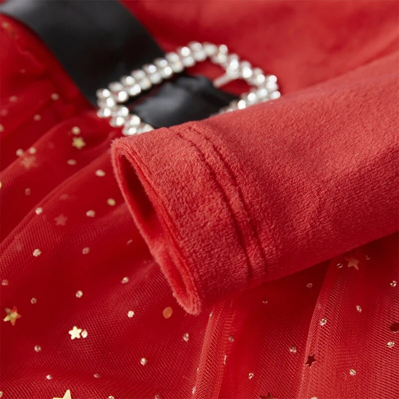 Suefunskry Baby Girls Ziemassvētku rotājumu kleita ar fliteriem zvaigznēm Mēness svārki plīša apakšmala ar garām piedurknēm Bodijs ar galvas saiti