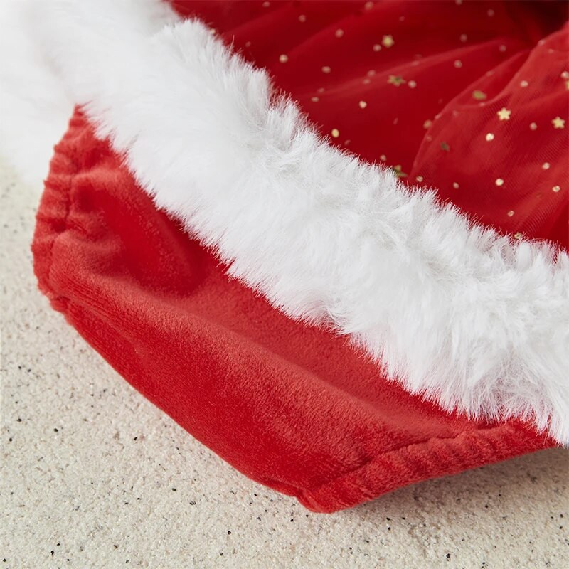 Suefunskry Baby Girls Ziemassvētku rotājumu kleita ar fliteriem zvaigznēm Mēness svārki plīša apakšmala ar garām piedurknēm Bodijs ar galvas saiti