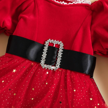 Βρεφικά κοριτσίστικα φόρεμα χριστουγεννιάτικα ρούχα συνονθύλευμα παγιέτες αστέρια φούστα φεγγάρι Στρίφωμα μακρυμάνικο παιδικό κορμάκι με κορδέλα