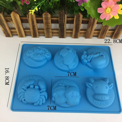 2 вида Силиконова форма за сапун Знаците на зодиака 12 съзвездия 6 дупки Форма за печене, бонбони, фондан, пудинг, форма за бисквити