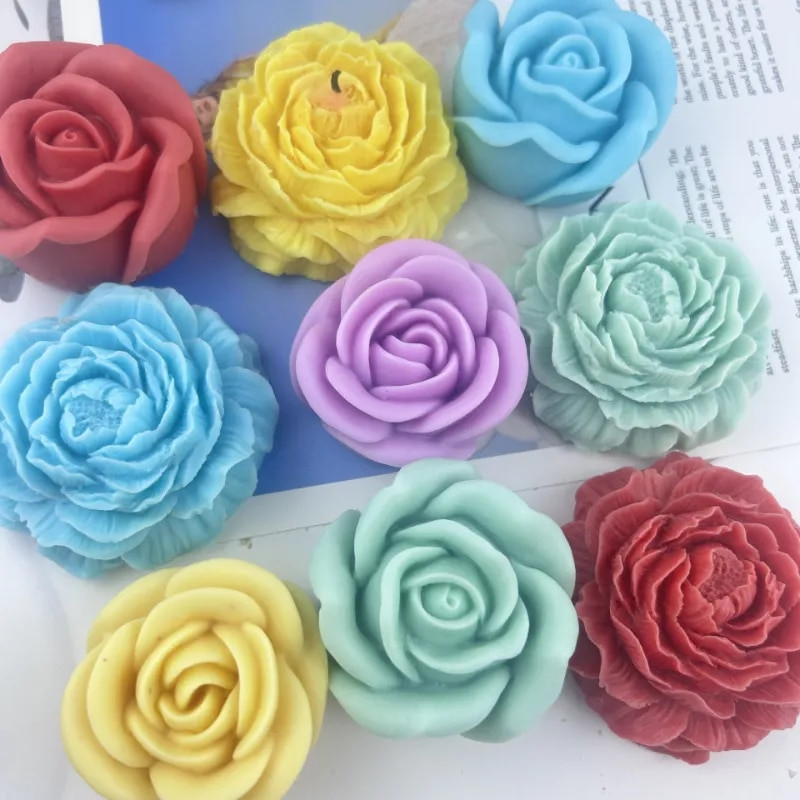 3D gėlių serijos silikoninė žvakių forma Namų rankų darbo rožių/bijūnų kvapų žvakių gaminimo reikmenys „Pasidaryk pats“ šokoladinio pyrago kepimo įrankiai