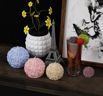 3D Rose Ball Candle Resin Καλούπι σιλικόνης Καλούπι χύτευσης για την Ημέρα του Αγίου Βαλεντίνου, δημιουργική κομψή θήκη κεριών λουλουδιών κατάλληλη για DIY Can