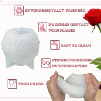 3D розова топка свещ Смола Силиконова форма Форма за отливане на Свети Валентин, креативен елегантен свещник с цветя, подходящ за Направи си сам консерва