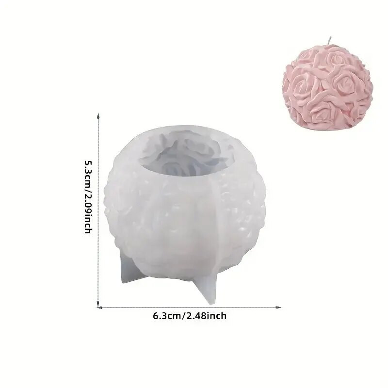 3D rožu bumbiņu sveču sveķu silikona veidne Valentīna dienas liešanas veidne, radošs elegants ziedu sveču turētājs, piemērots skārdiņai.