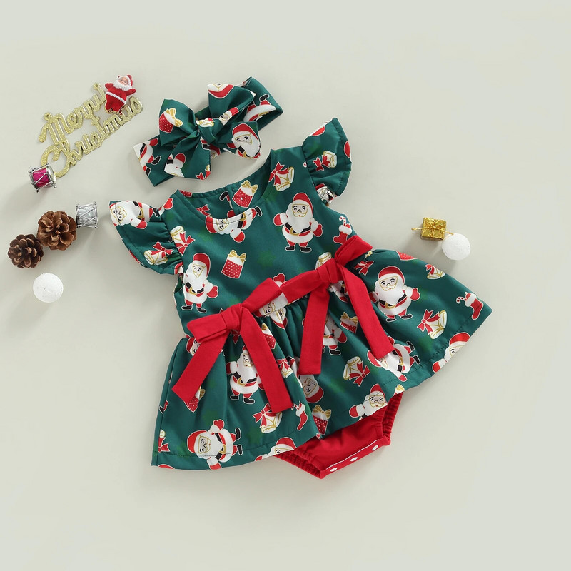 ma&baby 0-24 M Ziemassvētki, zīdainis, mazais, mazais, jaundzimušais, zīdainis, meitene, bantīte Ziemassvētku vecītim bez piedurknēm, kombinezons, Ziemassvētku kostīmi D01
