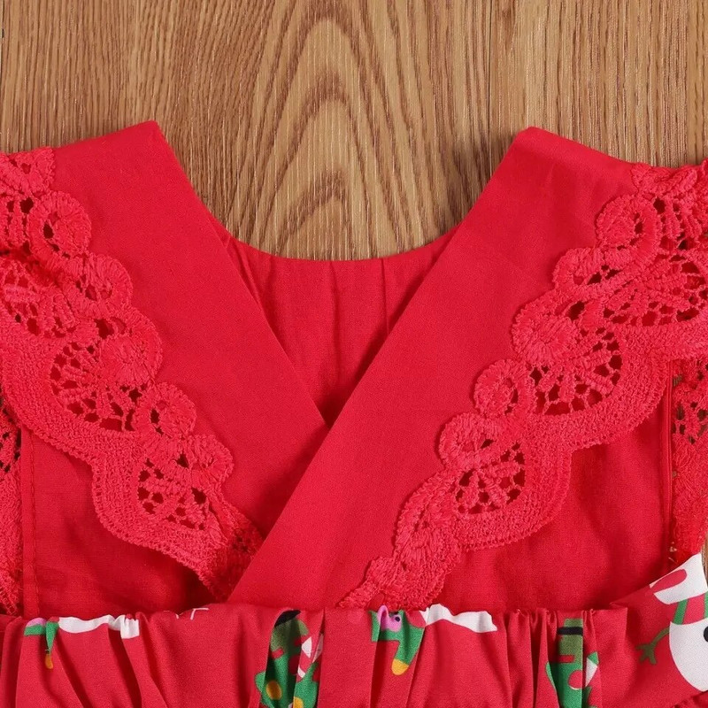 Mazuļu meiteņu vasaras Ziemassvētku jauks sniegavīrs ar apdrukātu mežģīņu kombinezonu bez piedurknēm + galvassega