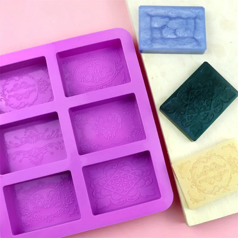 6 režģu roku darbs ziepju silīcija veidne 6 veidu ziedu raksta plakana dibena ēteriskā eļļa tualetes ziepes DIY cepšanas kūka kvadrātveida veidne