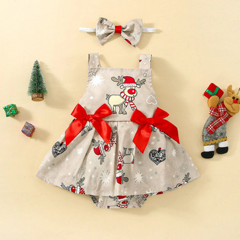 Ma&Baby 0-3Y Коледен гащеризон за момиченце Сладък гащеризон с щампа на Дядо Коледа Новородено бебе, малко дете, момиче Коледни костюми Гащеризон D01