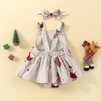 Ma&Baby 0-3Y Коледен гащеризон за момиченце Сладък гащеризон с щампа на Дядо Коледа Новородено бебе, малко дете, момиче Коледни костюми Гащеризон D01