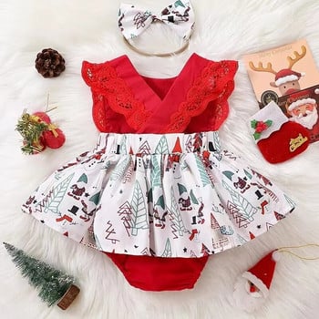 Коледни дантелени рокли за бебета и малки деца без ръкави Бебешки дрехи Бодита Onesie Памук Мека мода