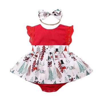 Коледни дантелени рокли за бебета и малки деца без ръкави Бебешки дрехи Бодита Onesie Памук Мека мода