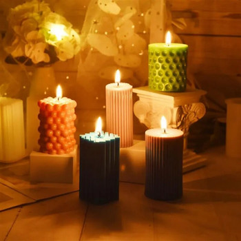 Класическа раирана римска цилиндрична силиконова форма за свещи Колонна раирана Направи си сам свещник Изработка на дизайнерска форма Свещ, ръчно изработена