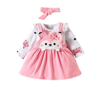 Rudens ziemas zīdaiņu rombiņas+aukstīšu kleita+tauriņa komplekti Karikatūra Fox Print Jaundzimušajām Meitenēm Apģērbi Bērniem Apģērbi Toddler Mazuļu komplekti