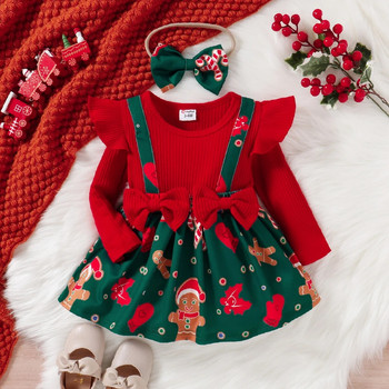 PatPat Baby Girl Χριστουγεννιάτικο φόρεμα με ραφές από γλυκό ύφασμα