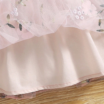 Бебешка рокля PatPat Дрехи за момичета Рокли за парти за новородено бебе Розови оребрени бантик флорални мрежи за рожден ден на новородени деца