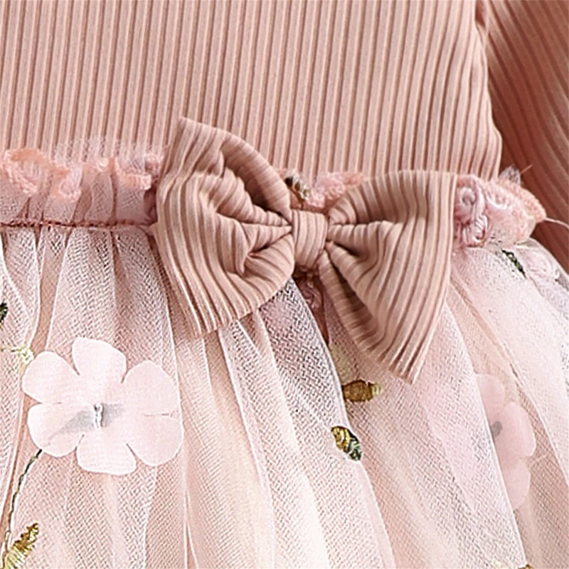 PatPat zīdaiņu kleita zīdaiņu meiteņu drēbes jaundzimušo zīdaiņu ballīšu kleitas rozā rievotas bantītes ar ziedu sietu jaundzimušo bērnu dzimšanas dienai