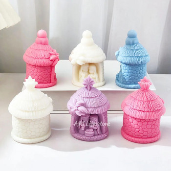 Свещената религия Рождество Христово Силиконова форма за свещи 3D каменна къща Ароматерапия Гипс Сапун Епоксидни занаяти Отливка Molud Подарък за раждане на бебе