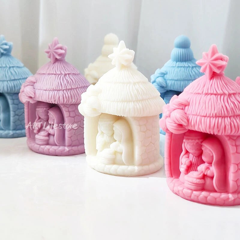 Šventoji Religija Gimimo Silikono žvakės Forma 3D Akmens namas Aromaterapinis Gipsas Muilas Epoksidiniai Amatai Liejimo liejimo formos Kūdikio Gimimo Dovana
