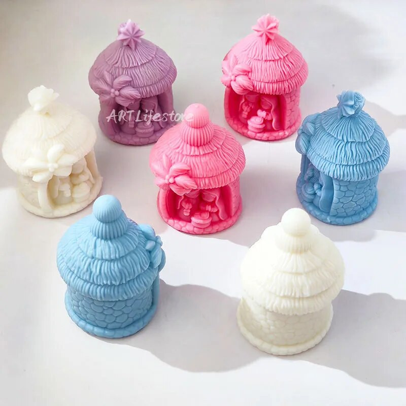 Šventoji Religija Gimimo Silikono žvakės Forma 3D Akmens namas Aromaterapinis Gipsas Muilas Epoksidiniai Amatai Liejimo liejimo formos Kūdikio Gimimo Dovana