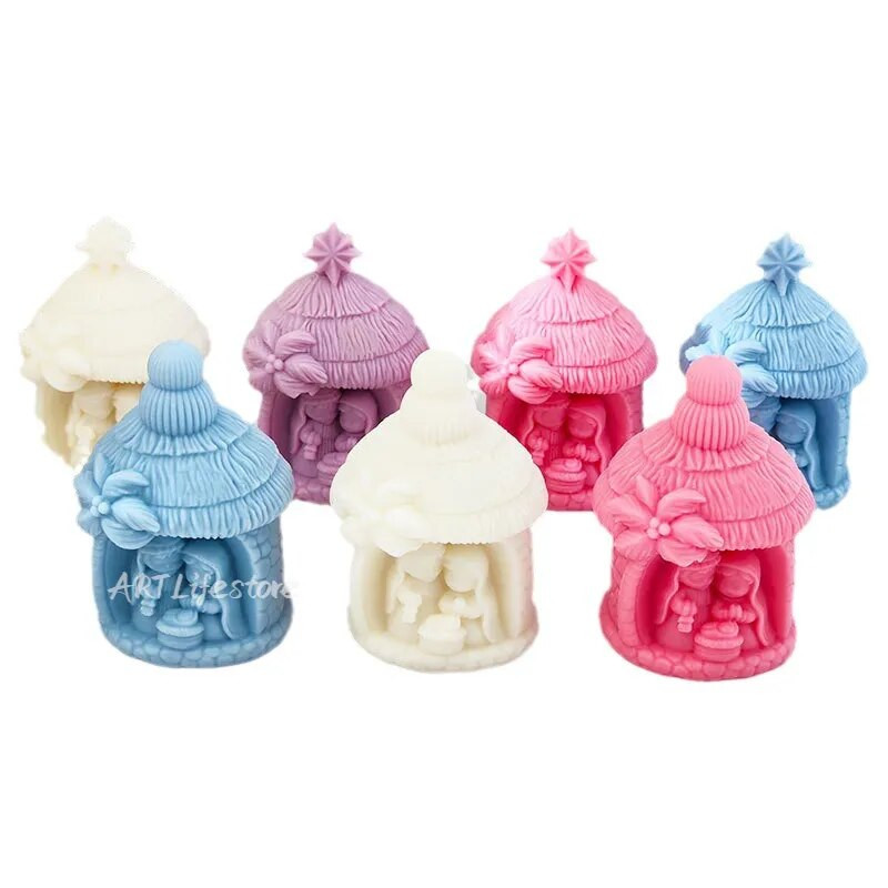 Šventoji Religija Gimimo Silikono žvakės Forma 3D Akmens namas Aromaterapinis Gipsas Muilas Epoksidiniai Amatai Liejimo liejimo formos Kūdikio Gimimo Dovana