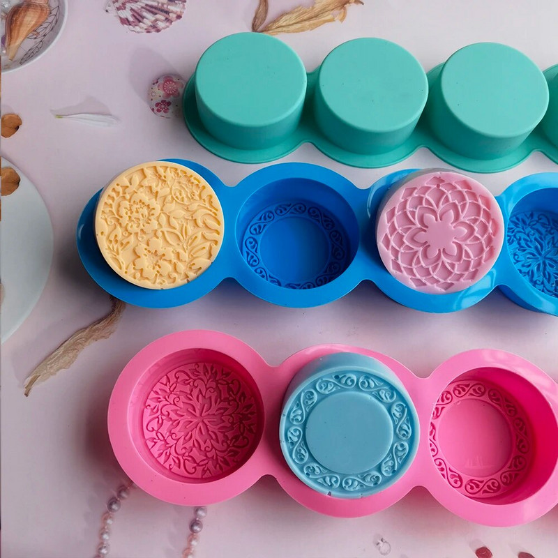 3D rokām darināta silikona ziepju veidne 4 veidu ziedu ziepju veidošanas veidne DIY apļveida formas ziepes Amatniecības rīki apaļa mēness veidne