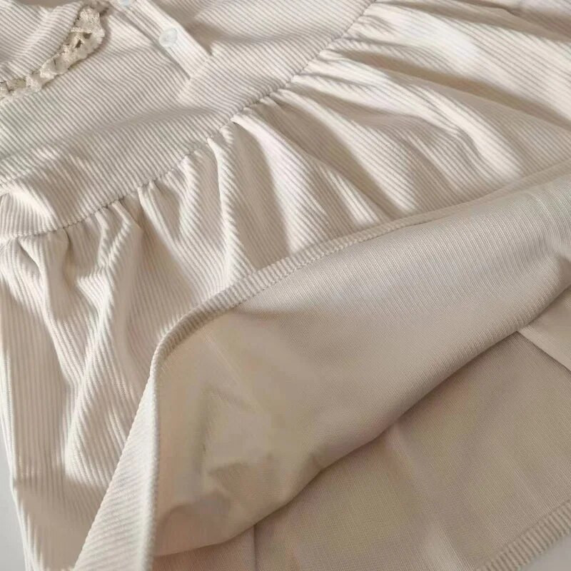 Jauka velveta kleita zīdaiņai, princese jaundzimušajiem bērniem ar garām piedurknēm Pītera Pena apkakle A-līnijas viengabala Korejas pavasara drēbes