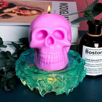 3D черепна свещ Силиконова форма Направи си сам Хелоуин Декоративна свещ Ръчно изработен сапунен гипс Епоксидни занаятчийски инструменти за леене за домашни подаръци