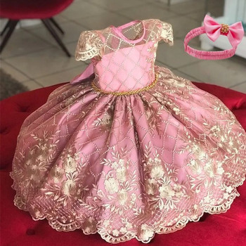 Βρεφικό φόρεμα για πάρτι γενεθλίων Flower δαντέλα Vintage πολυτελές φόρεμα για παιδιά Γιορτινή τελετή για κορίτσια φόρεμα πριγκίπισσας