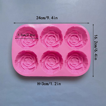 6 дупки Цвете Роза Ръчно изработена форма за сапунена свещ Силиконова форма за торта Форма за печене Форма за печене Форма за мъфини Роза Кубчета лед