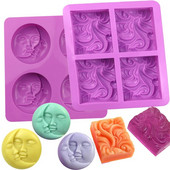 4 tinklelių silikoninė rankų darbo muilo forma europietiško modelio 3D abstraktus veido stilius, pasidaryk pats, eterinis aliejus tualetinio muilo formos kepimo įrankių forma