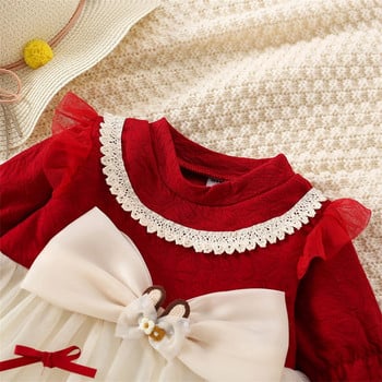 Κοριτσάκι Χριστουγεννιάτικο Φόρεμα Μωρό Πριγκίπισσα Γενέθλια Κόκκινο μακρυμάνικο Φόρεμα Άνοιξη και Φθινόπωρο Φιόγκο Διχτυωτό Γλυκό παιδικό Ρούχο