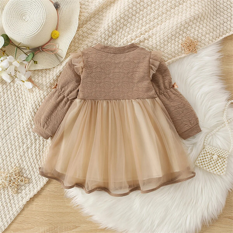 Mergaitei kalėdinė suknelė Kūdikių princesės gimtadienio raudona suknelė ilgomis rankovėmis pavasario ir rudens lankelio tinklelis, saldūs vaikiški drabužiai